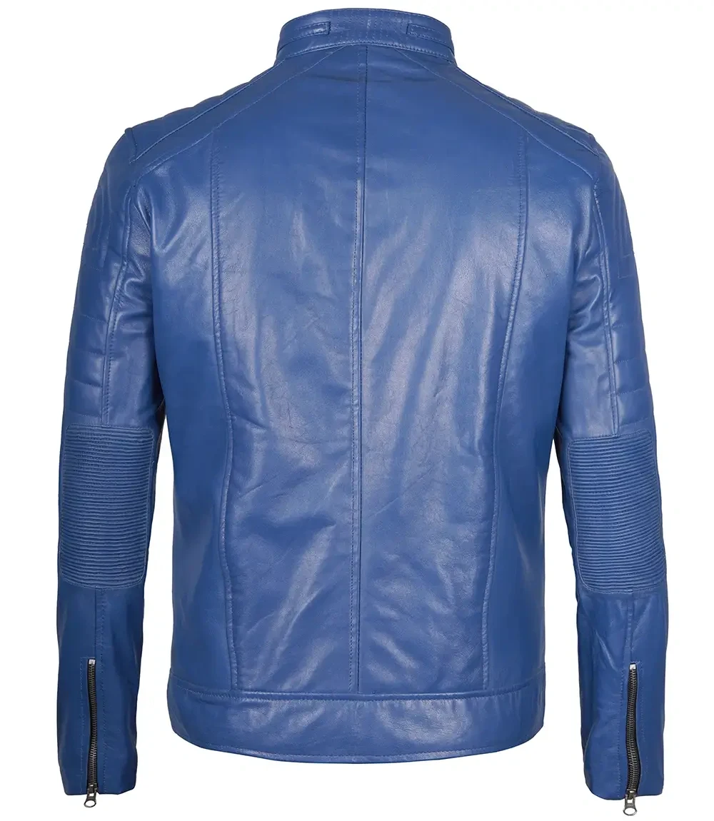 Austin Men Cafe Racer Blue Real Leather Jacket