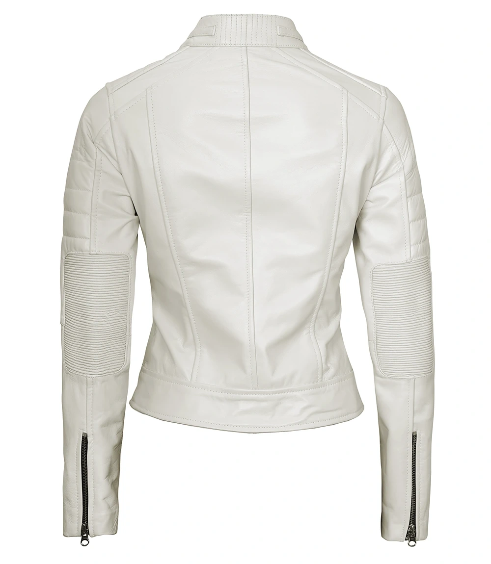 Austin Women’s Off White Cafe Racer Biker Real Leather Jacket