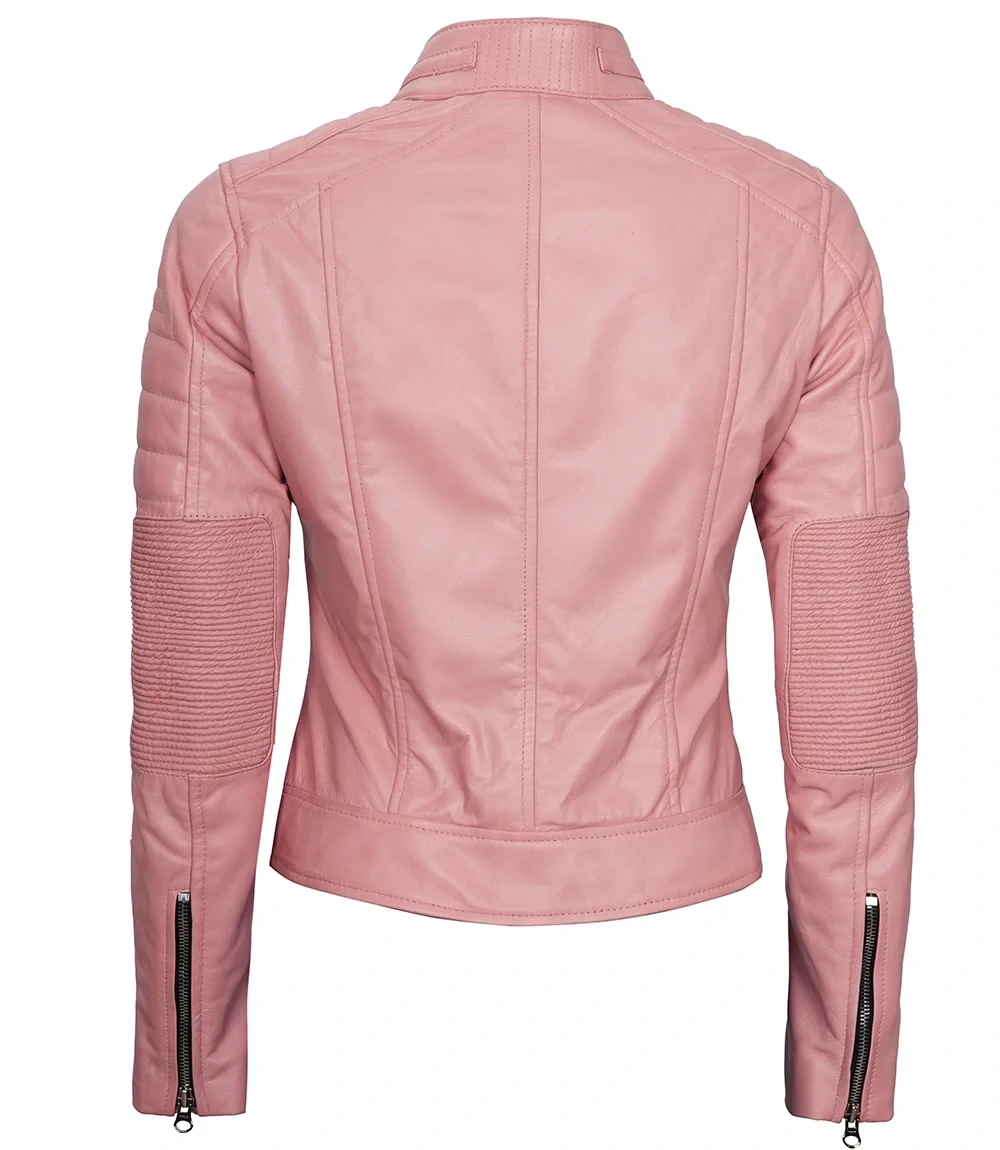 Austin Women’s Pink Cafe Racer Real Leather Jacket