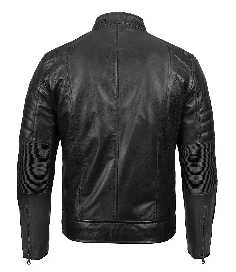 Black Cafe Racer Real Leather Motorcycle Jacket