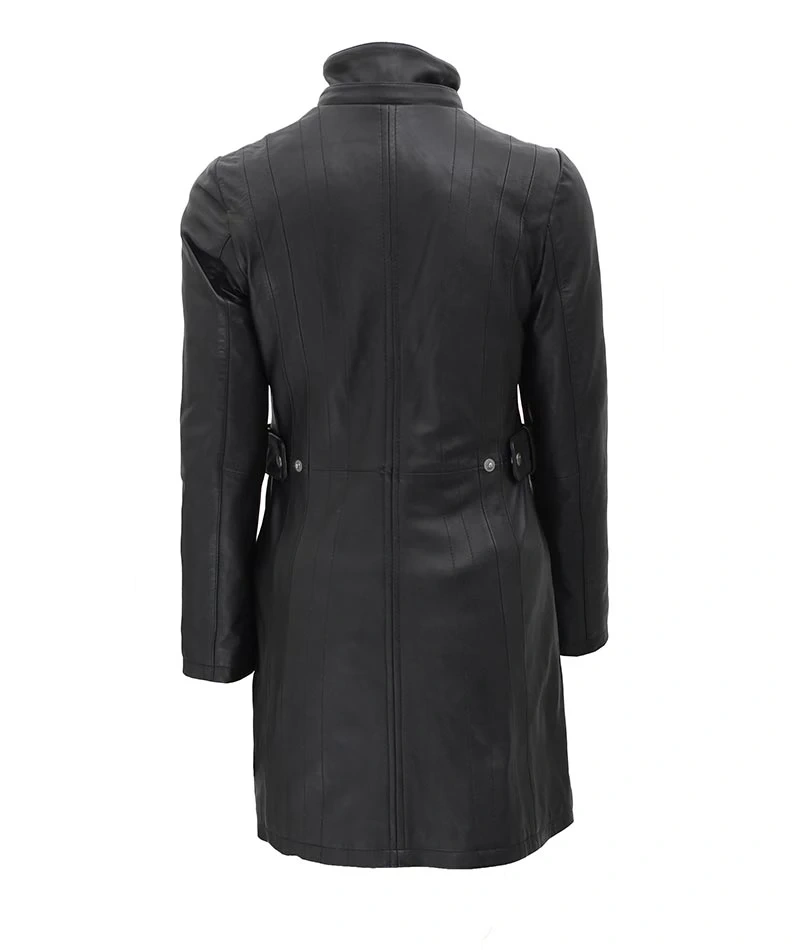 Black Leather Hooded Shearling Coat For Women