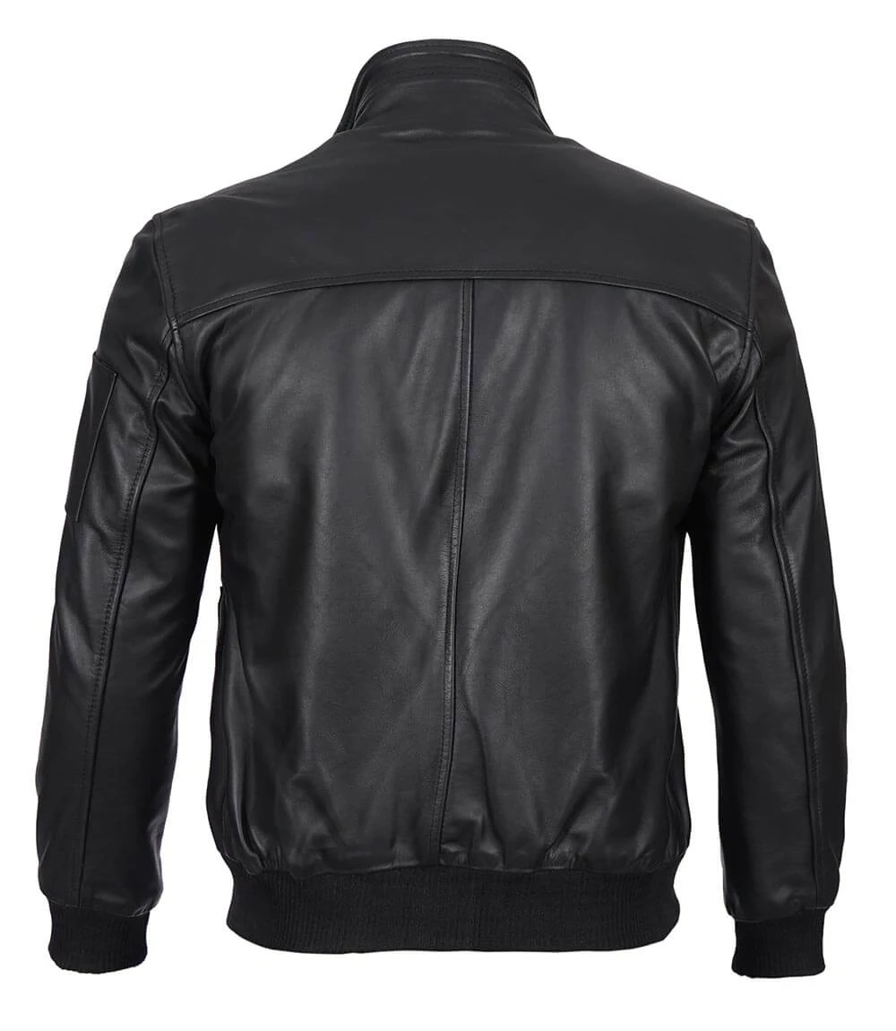 Black Premium Cowhide Leather Bomber Jacket Mens