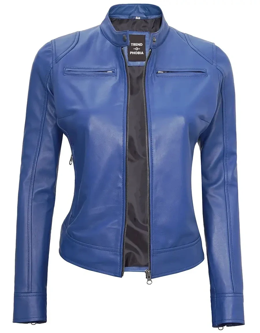 Cafe Racer Women’s Blue Leather Jacket
