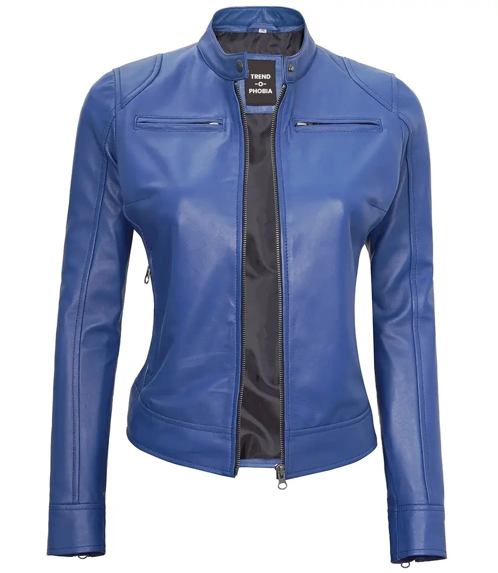 Cafe Racer Women’s Blue Leather Jacket