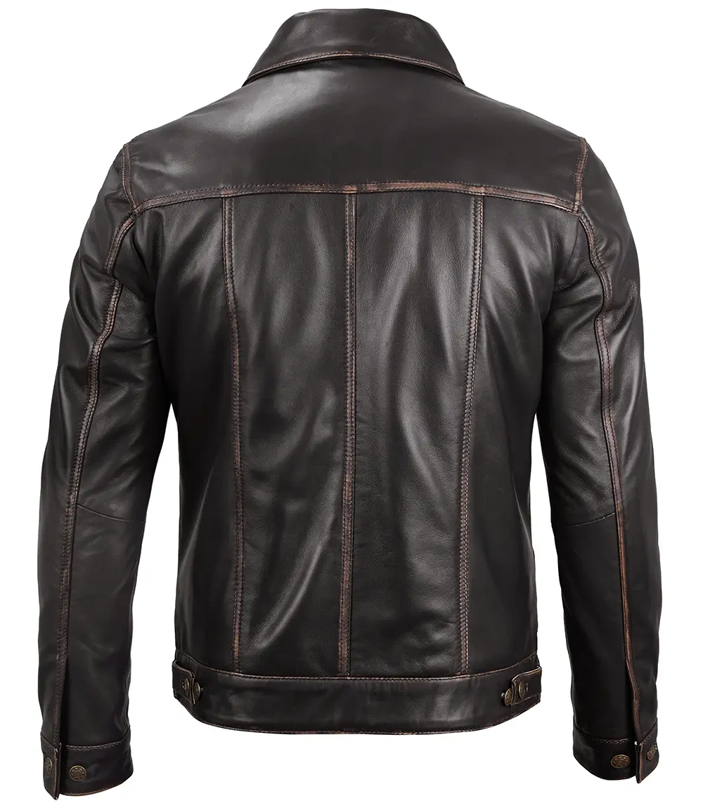 Dark Brown Leather Trucker Jacket Mens