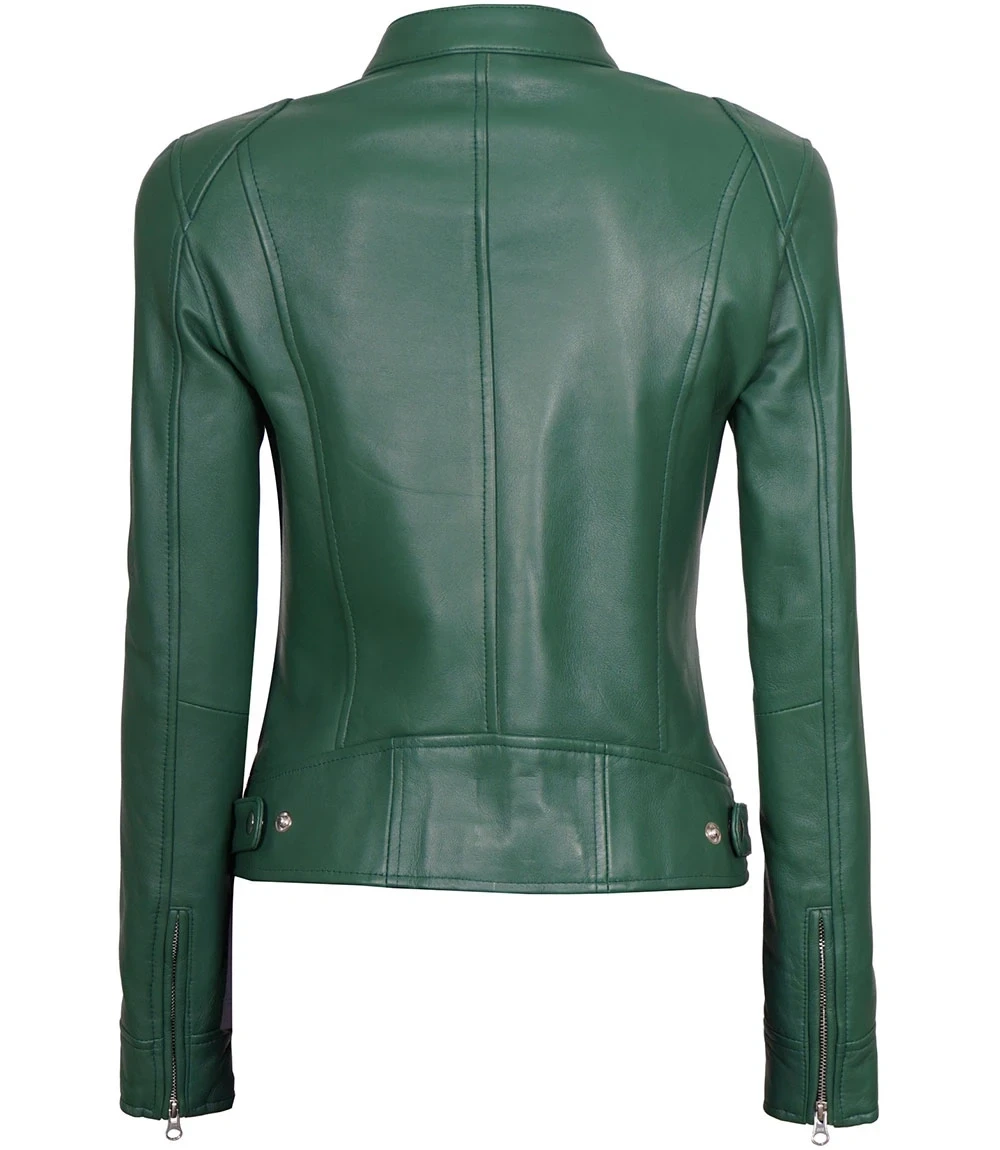 Dodge Green Motorcycle Cafe Racer Leather Jacket Women’s