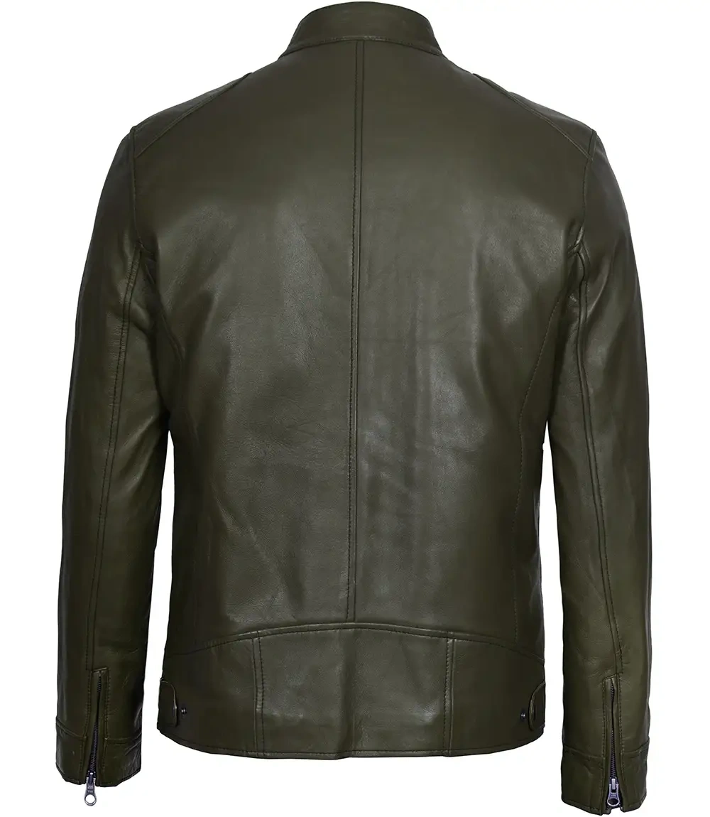 Dodge Men’s Green Cafe Racer Leather Jacket