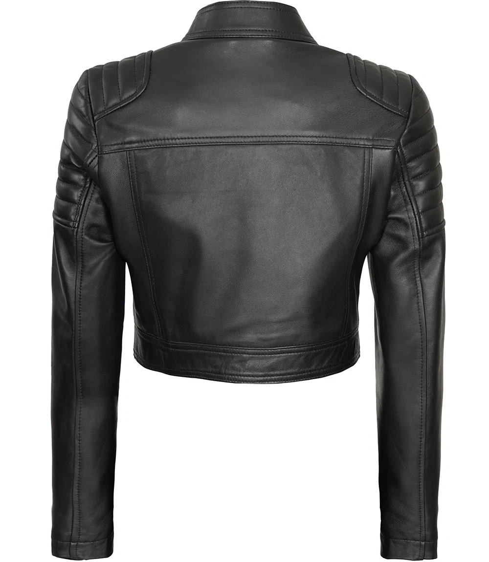 Edna Womens Black Cropped Leather Moto Jacket