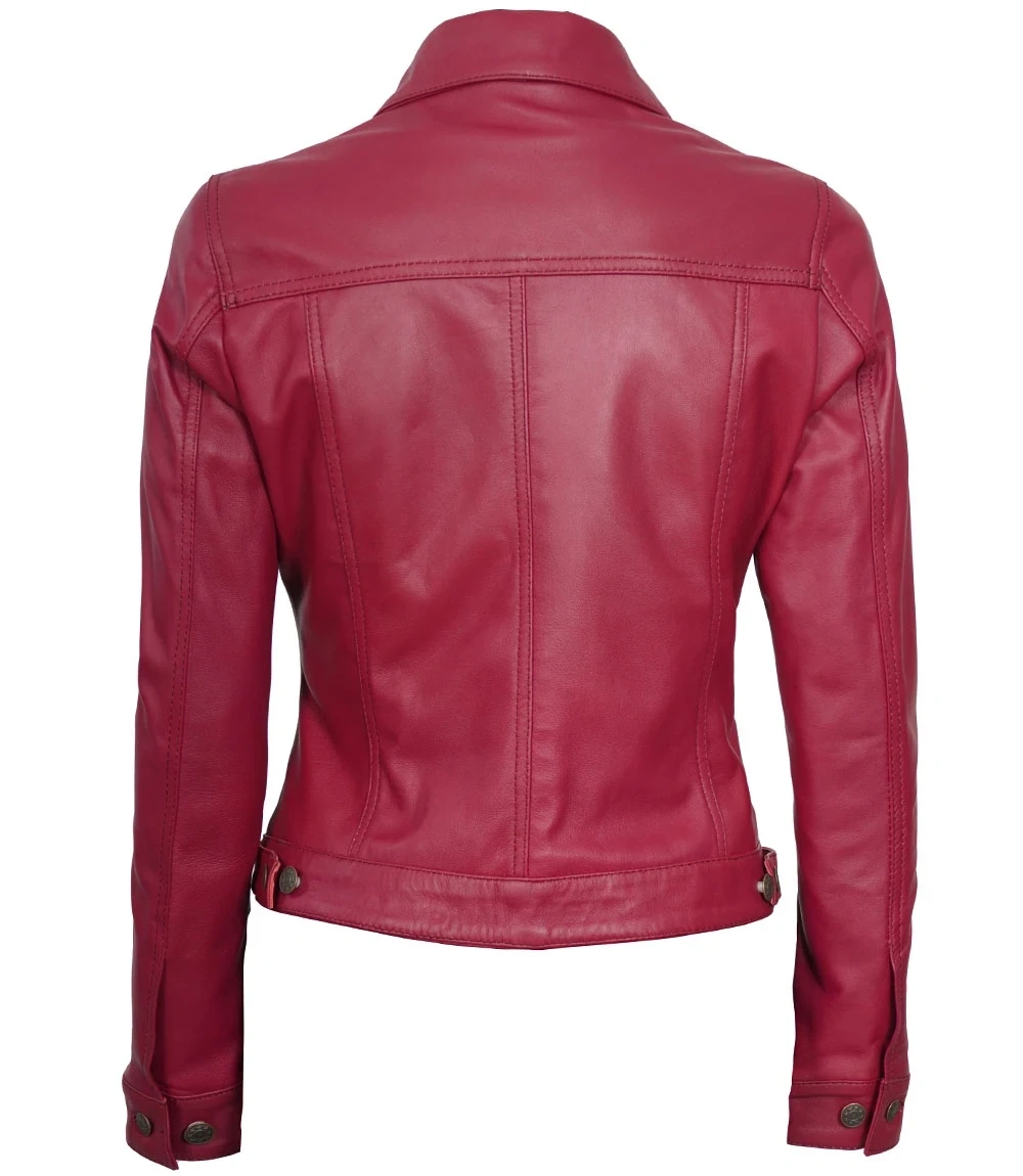 Fernando Womens Pink Leather Trucker Jacket