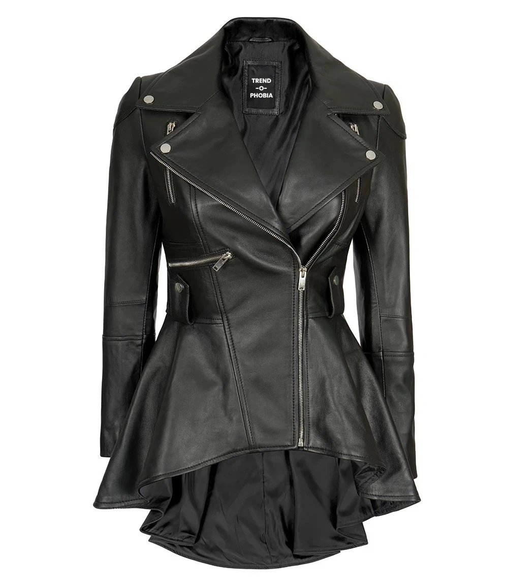 Gonzalez Womens Black Peplum Leather Jacket