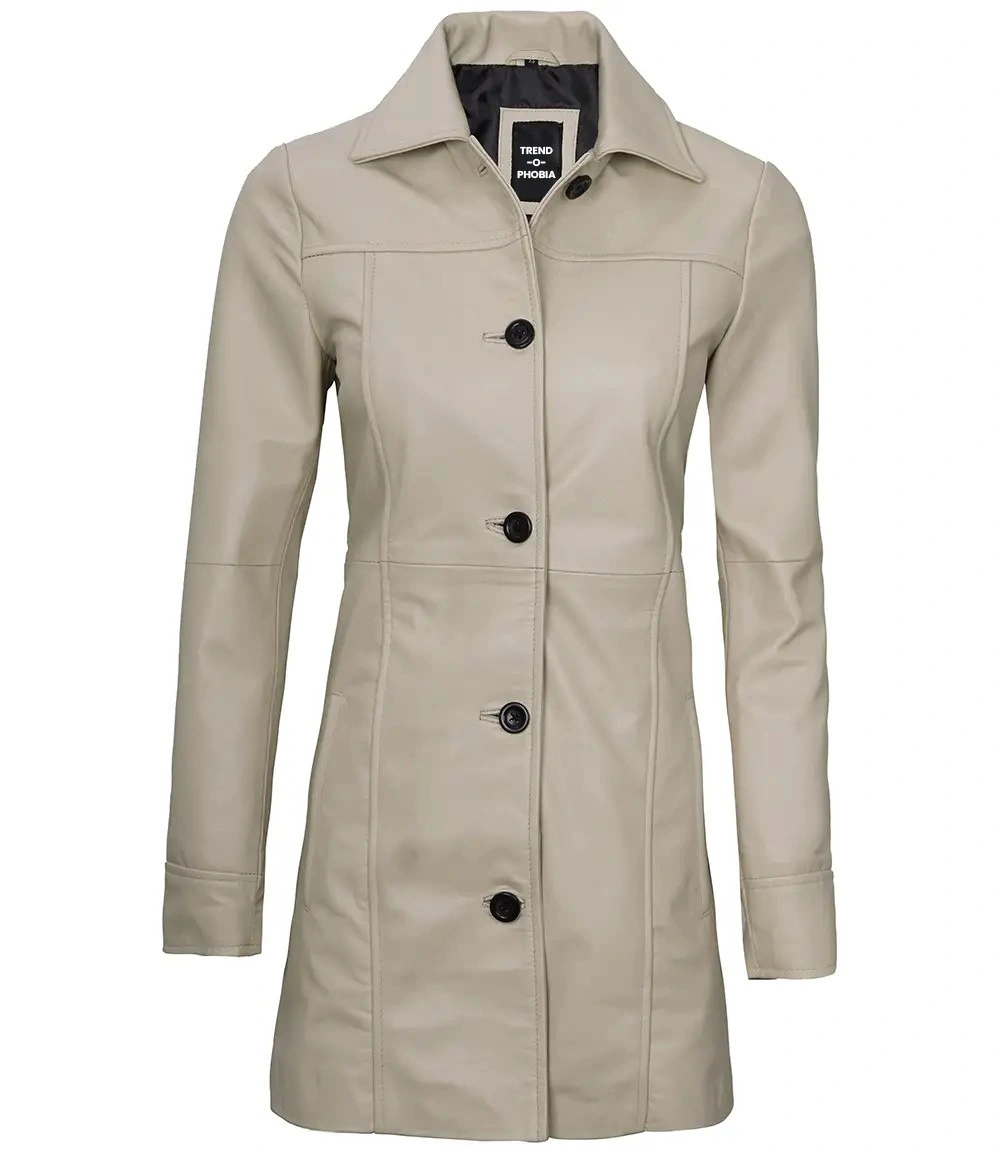 Kandis Womens Biege Real Leather Car Coat