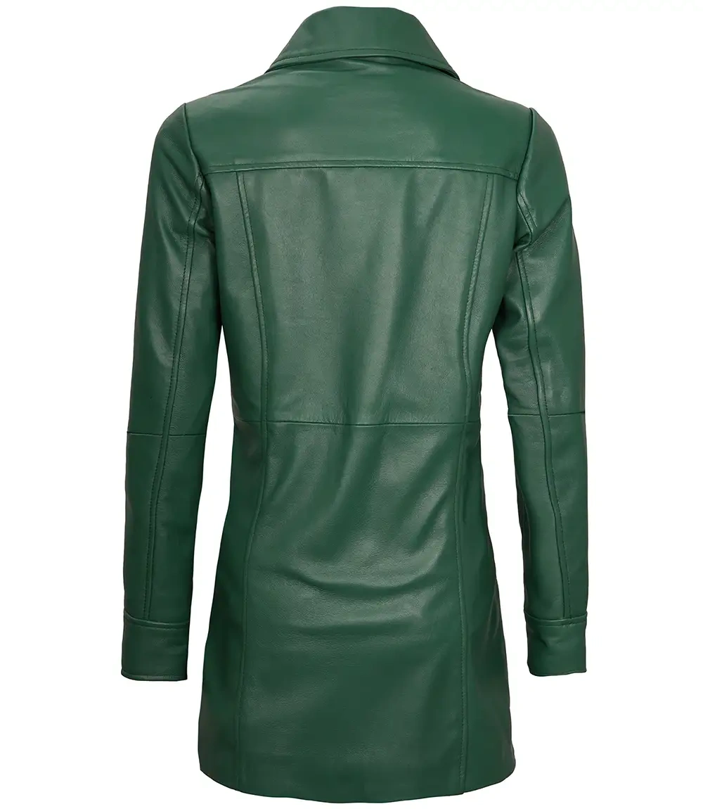 Kandis Womens Green Real Leather Car Coat