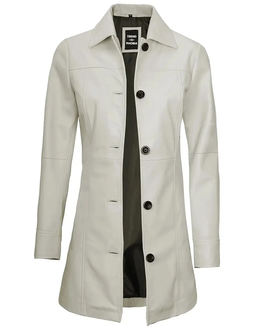 Kandis Womens Off White Real Leather Car Coat