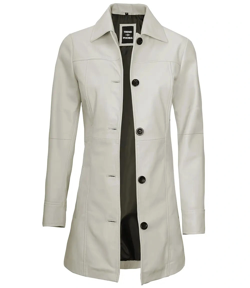Kandis Womens Off White Real Leather Car Coat