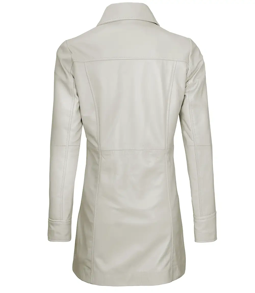 Kandis Womens Off White Real Leather Car Coat