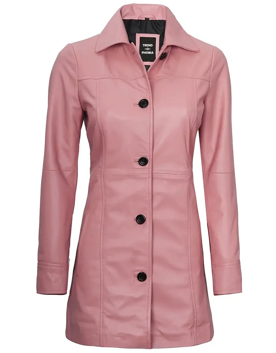 Kandis Womens Pink Real Leather Car Coat