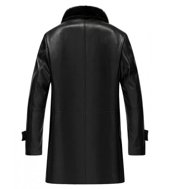 Mens 34 Premium Black Leather Coat With Fur Collar