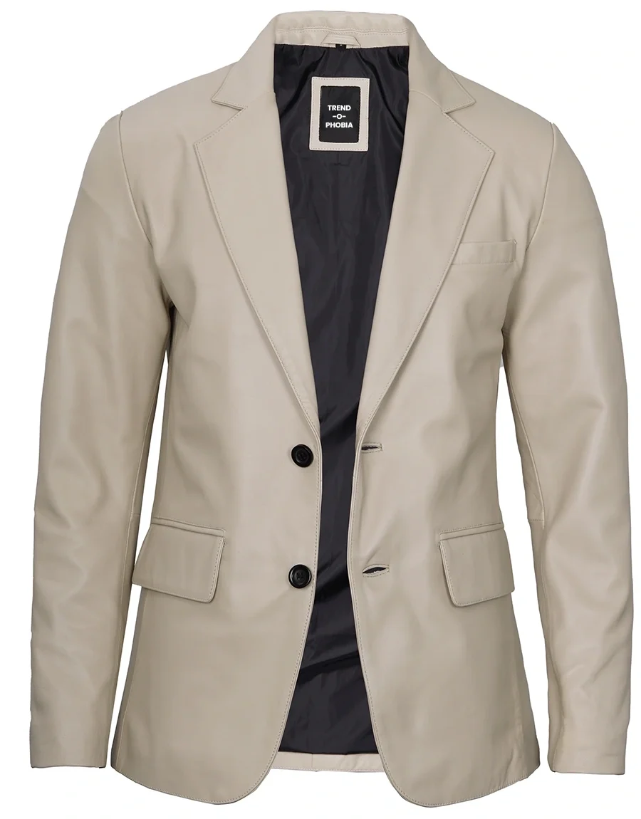 Mens Beige Real Leather Blazer Jacket