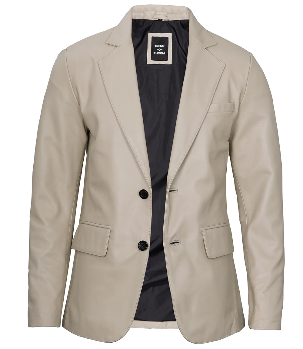 Mens Beige Real Leather Blazer Jacket