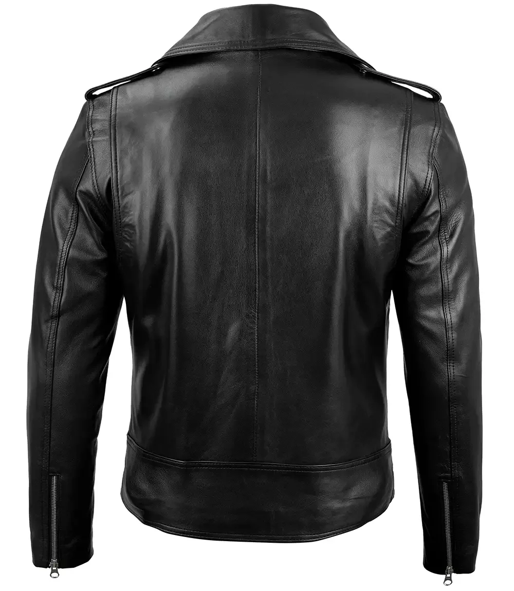 Mens Black Belted Moto Leather Jacket