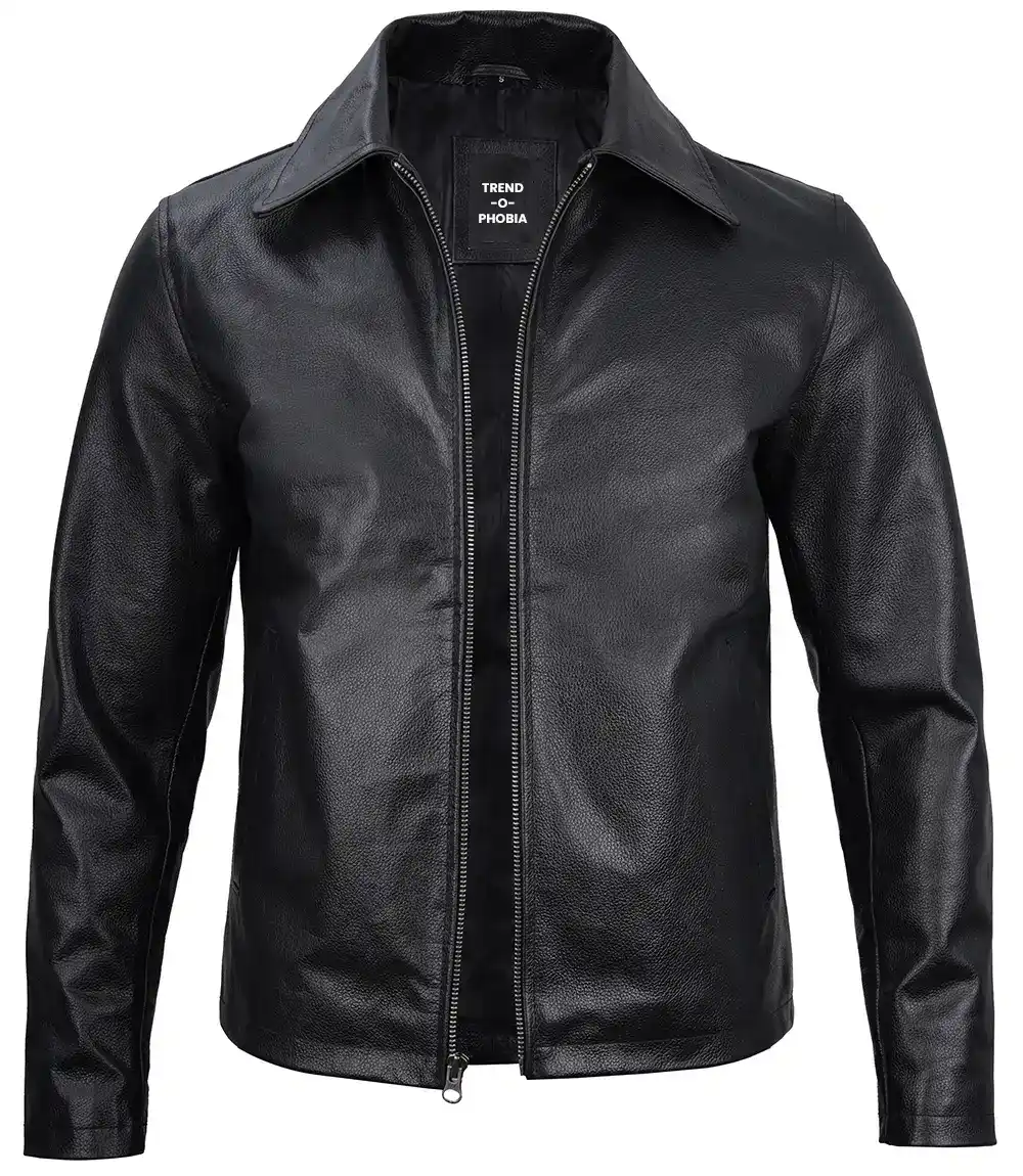 Mens Black Harrington Leather Cowhide Jacket