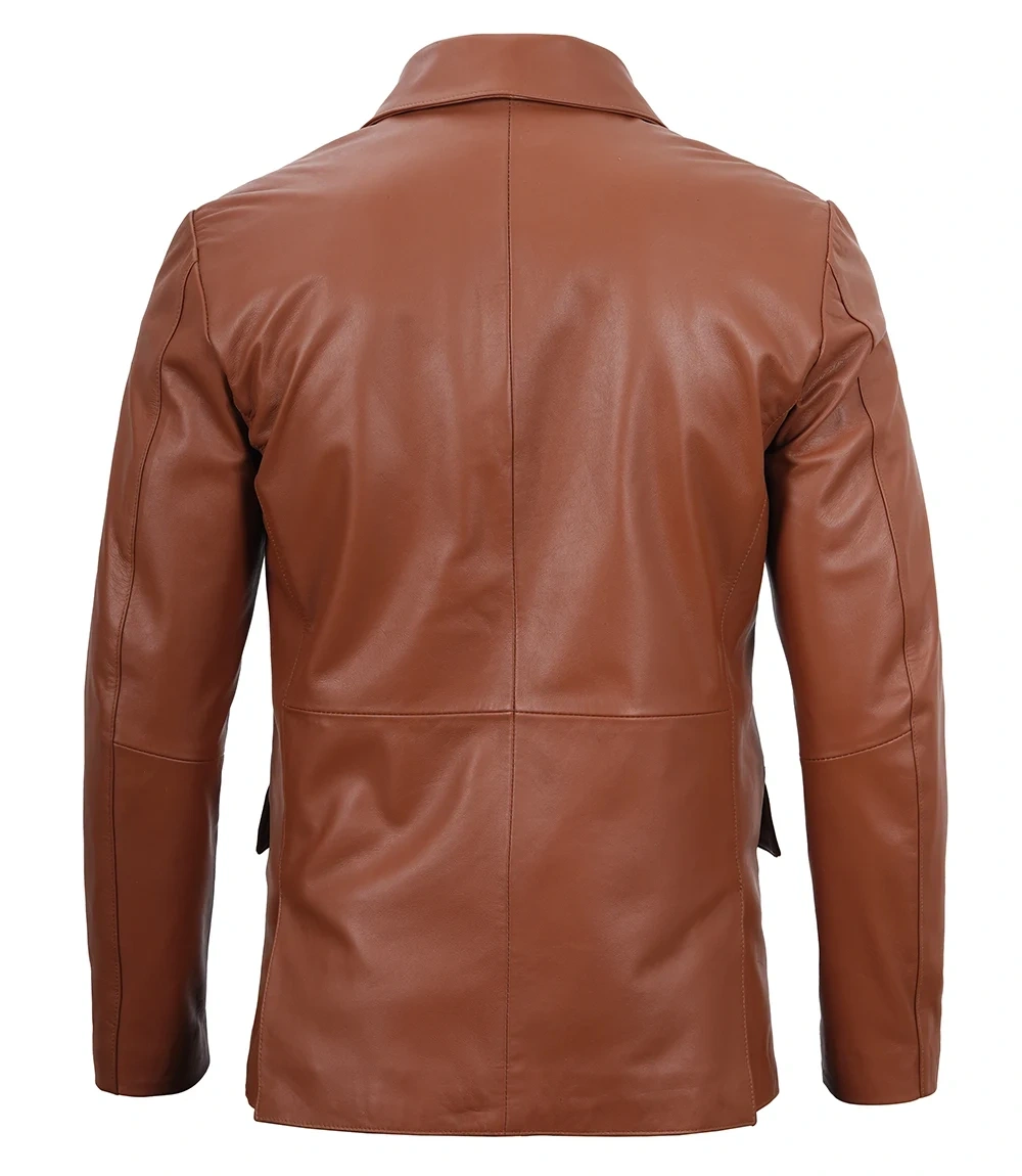 Men’s Cognac Brown Leather Blazer Jacket