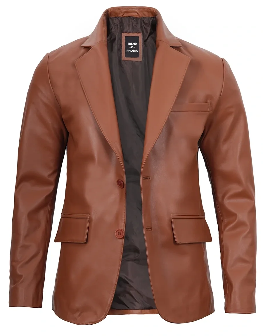 Men’s Cognac Brown Leather Blazer Jacket
