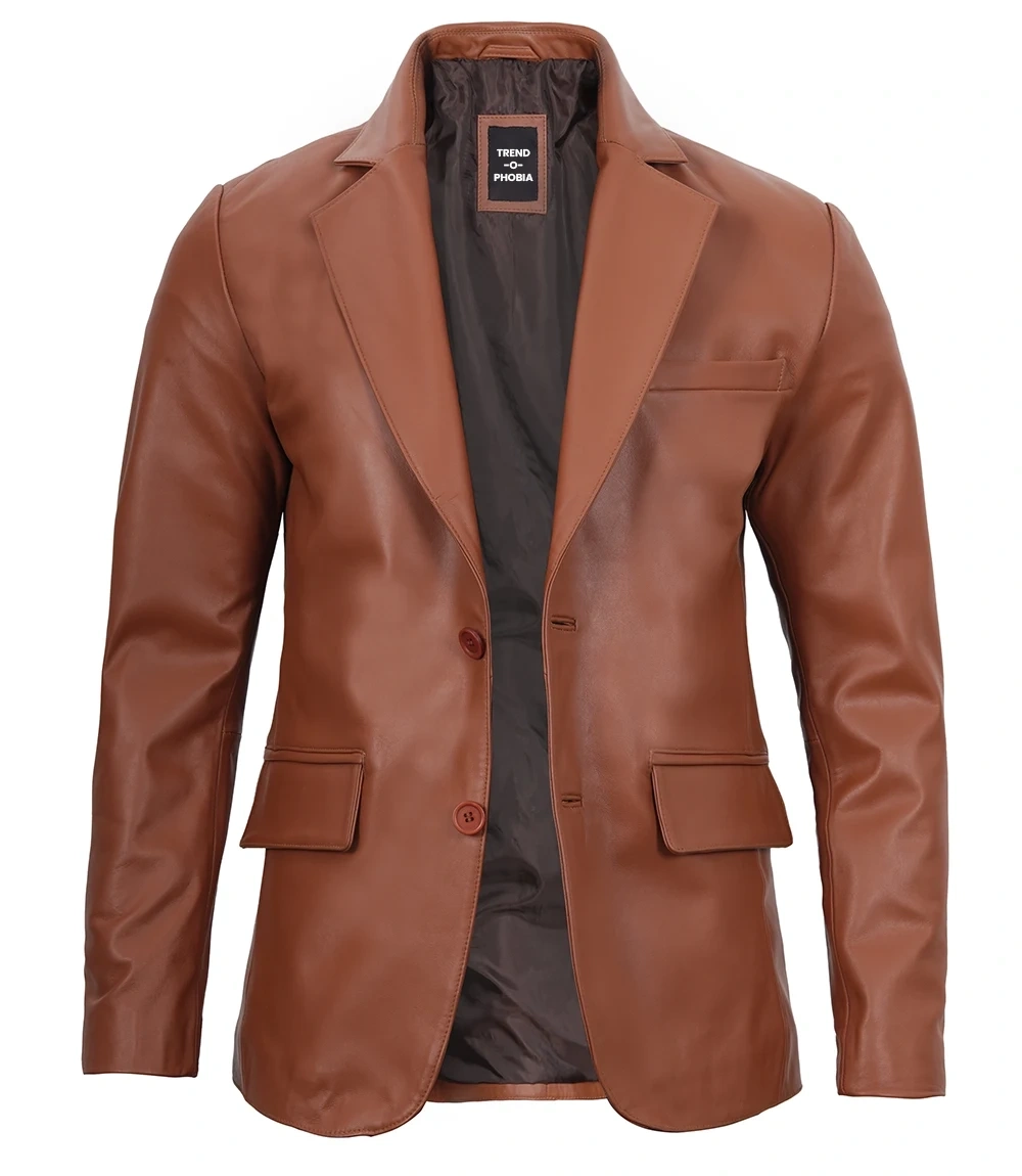 Men’s Cognac Brown Leather Blazer Jacket