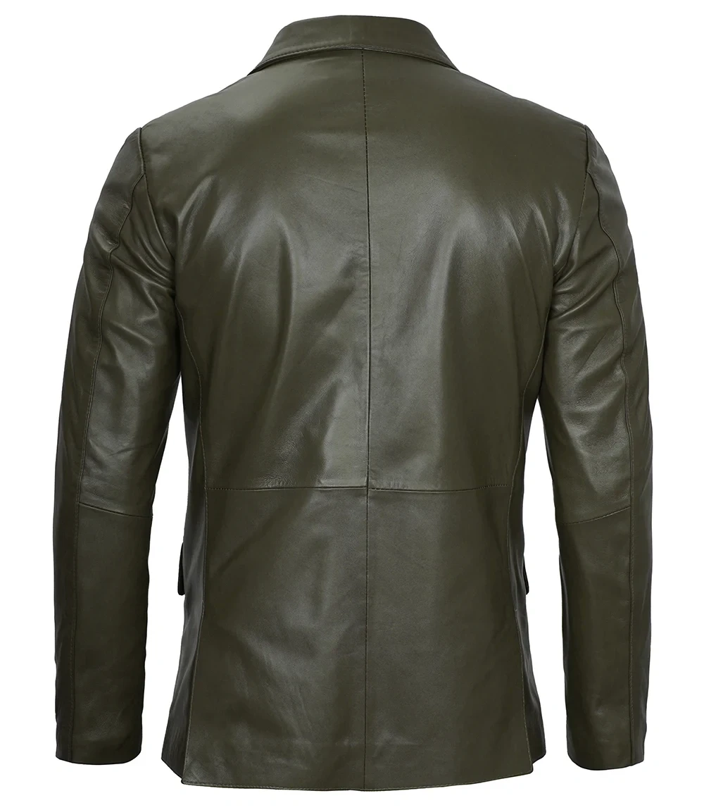Mens Dark Green Blazer Real Leather Jacket