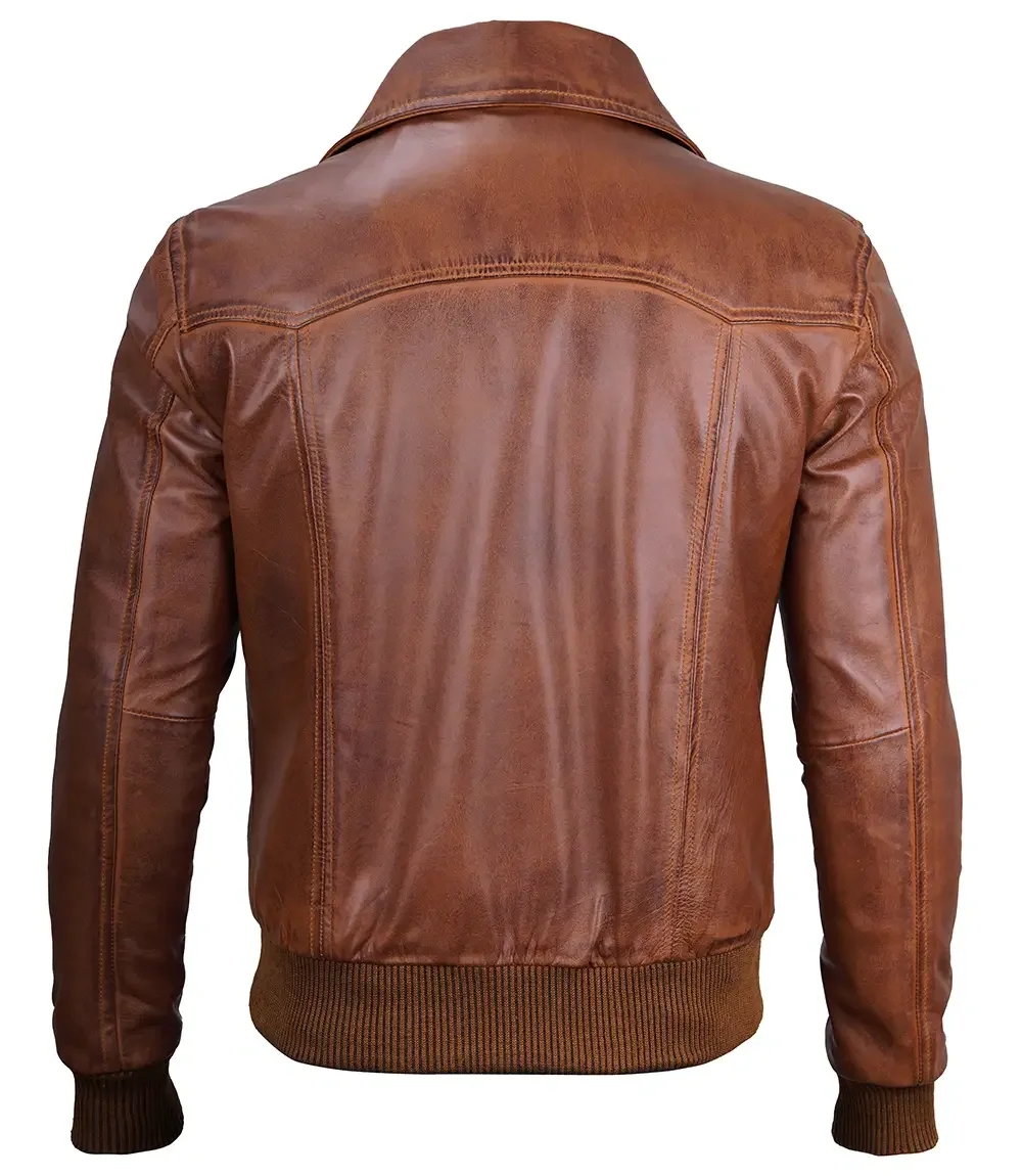 Mens Distressed Brown Harrington Leather Bomber Jacket
