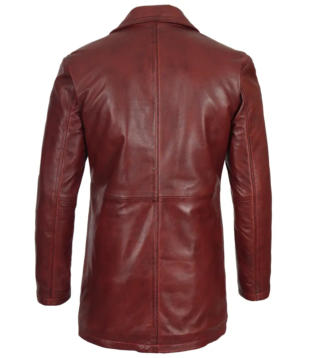 Mens Maroon Real Sheep Skin Leather Car Coat