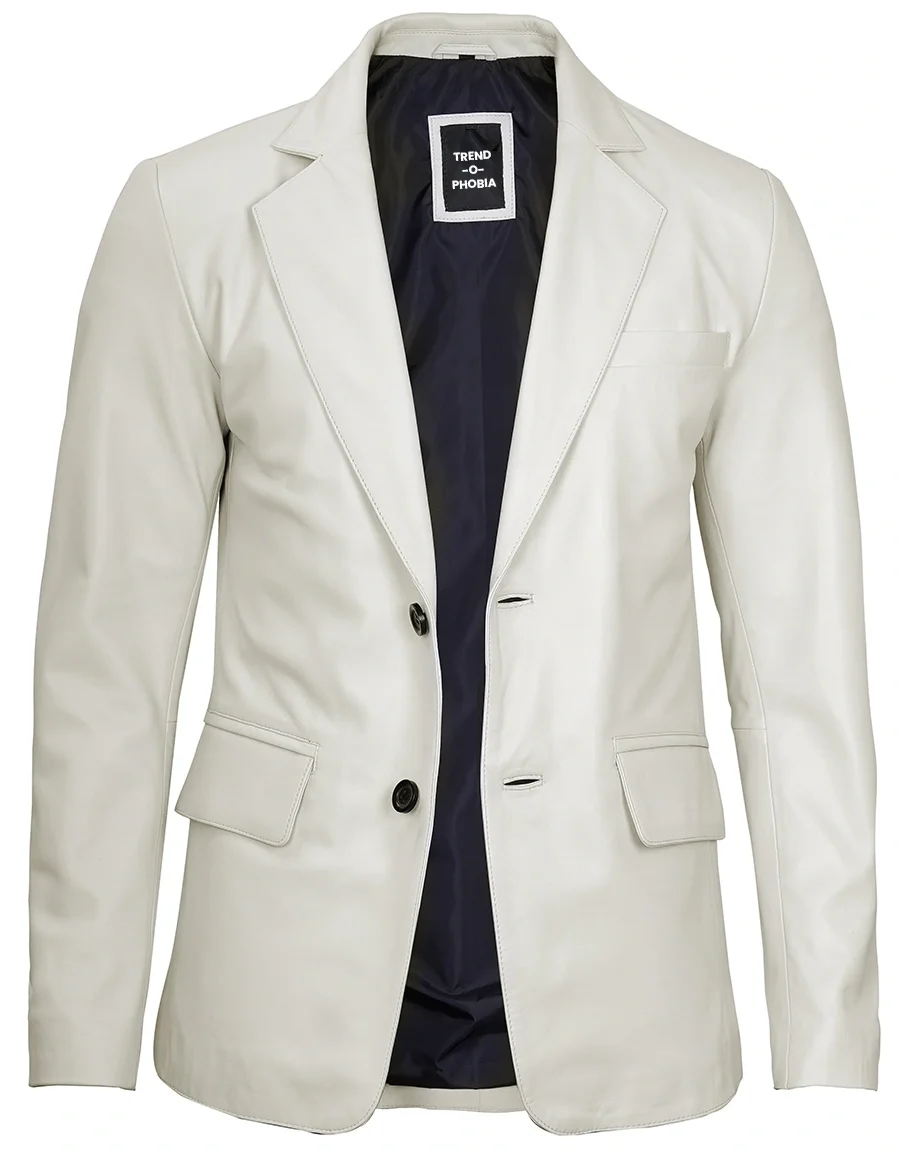 Mens Off White Blazer Real Leather Jacket