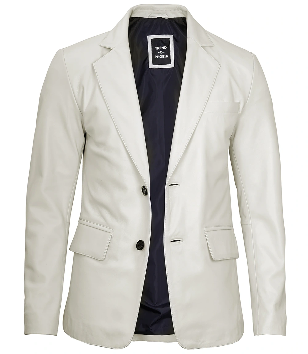 Mens Off White Blazer Real Leather Jacket