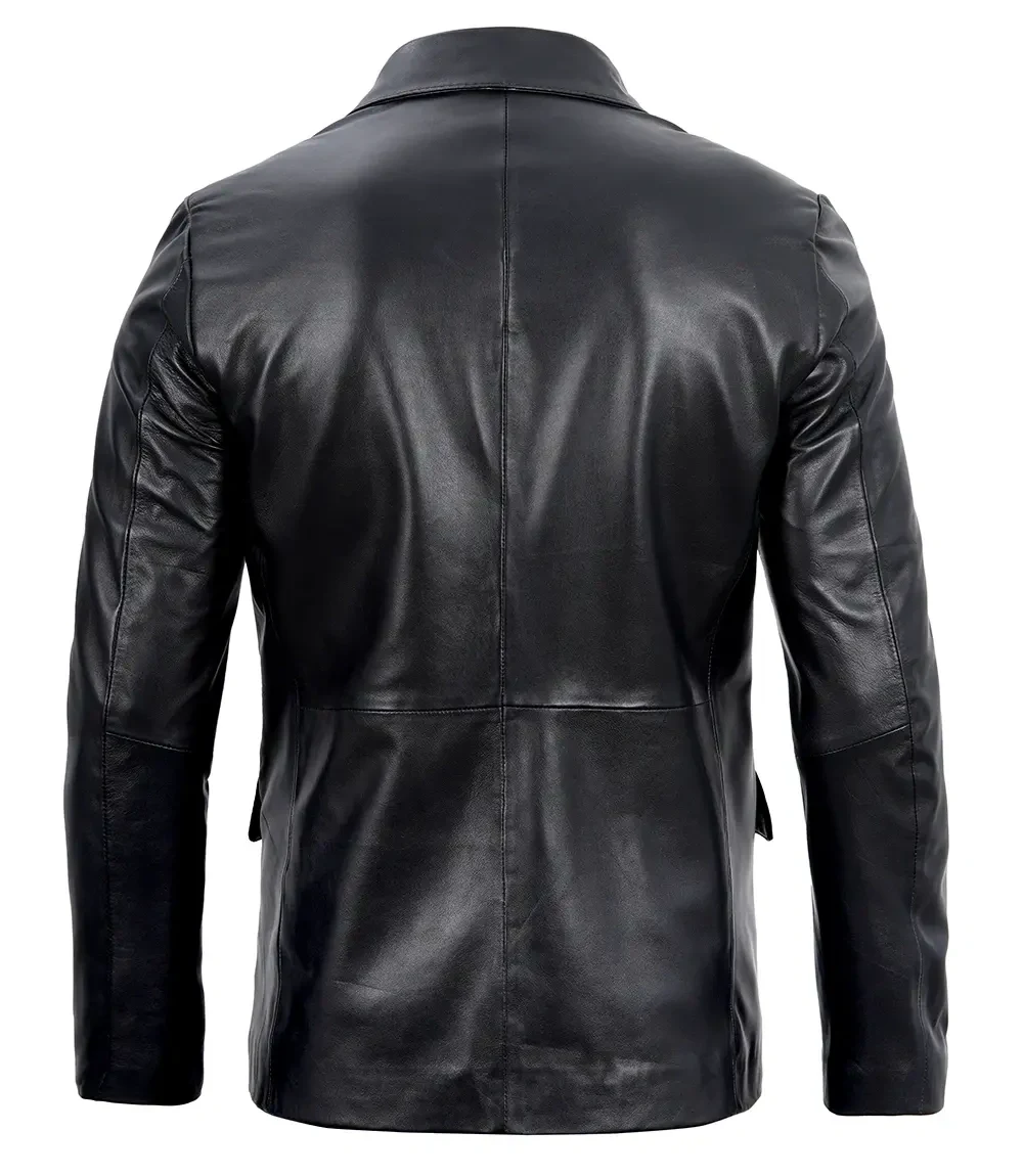 Mens Real Lambskin Black Leather Blazer Jacket back