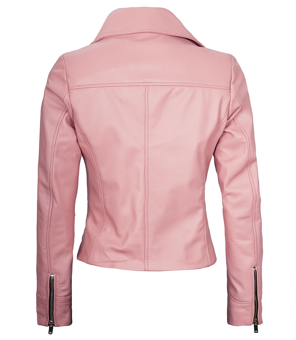 Ninja Women Moto Style Real Leather Pink Jacket