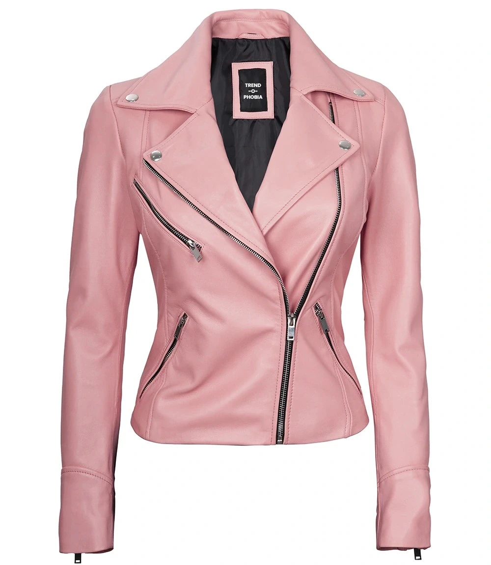 Ninja Women Moto Style Real Leather Pink Jacket