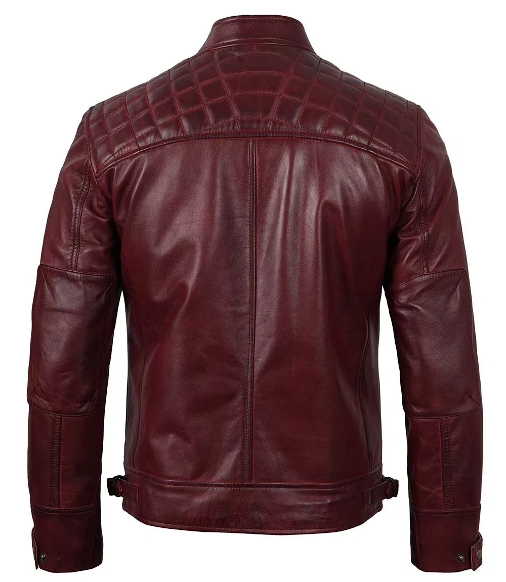 Tall Mens Real Leather Maroon Biker Jacket