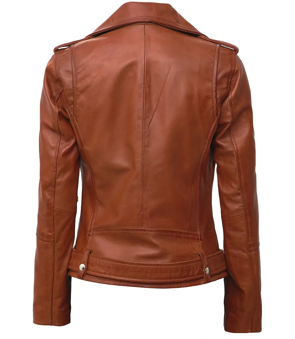 Women’s Asymmetrical Biker Tan Leather Jacket