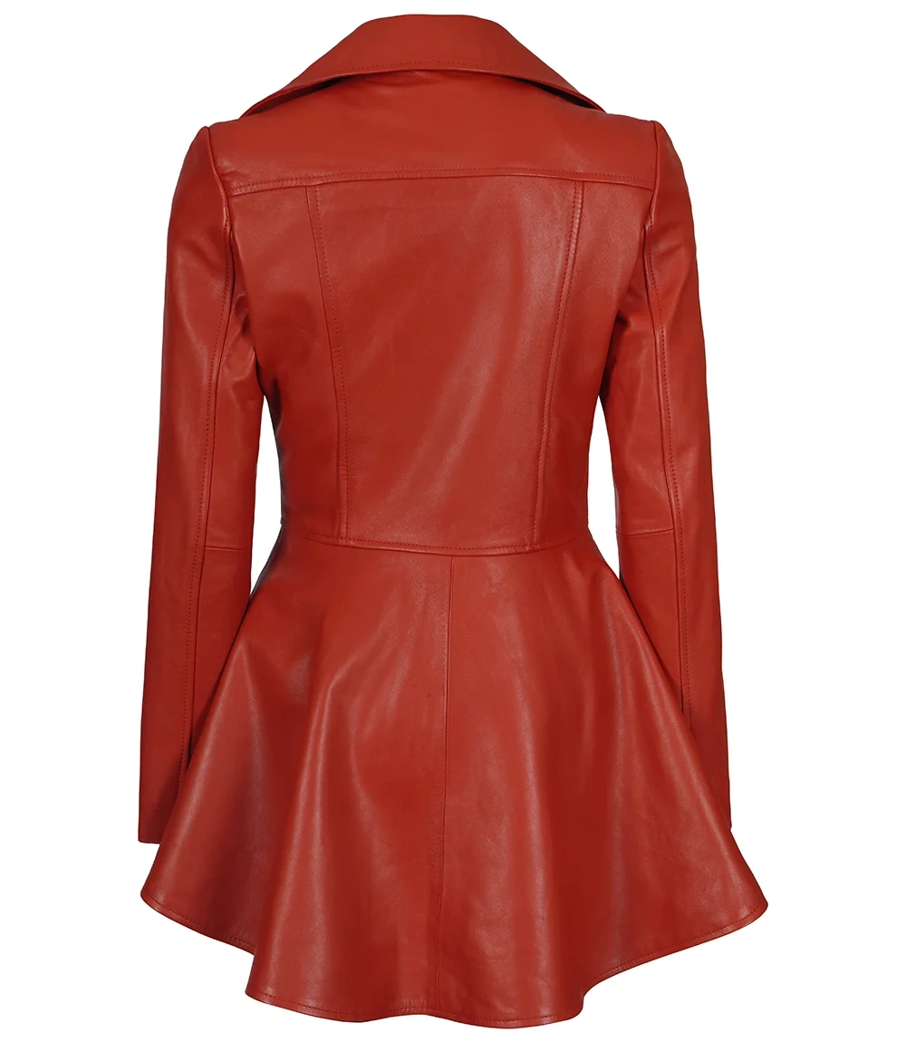 Womens Biker Style Red Premium Leather Peplum Jacket