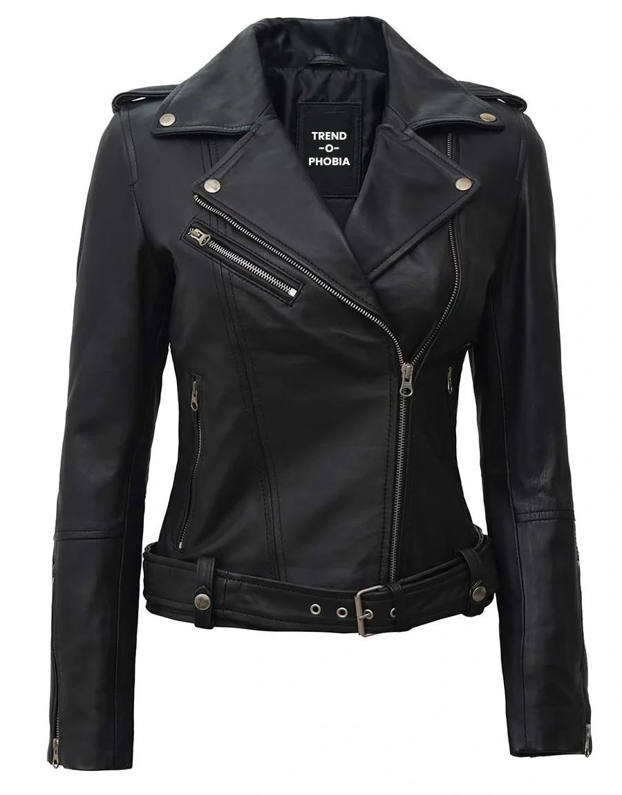 Women’s Black Asymmetrical Genuine Biker Leather Jacket