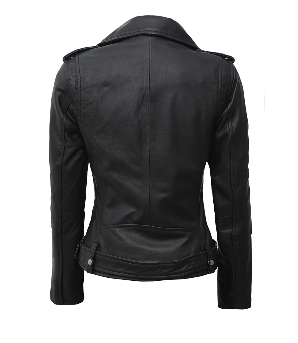 Women’s Black Asymmetrical Genuine Biker Leather Jacket