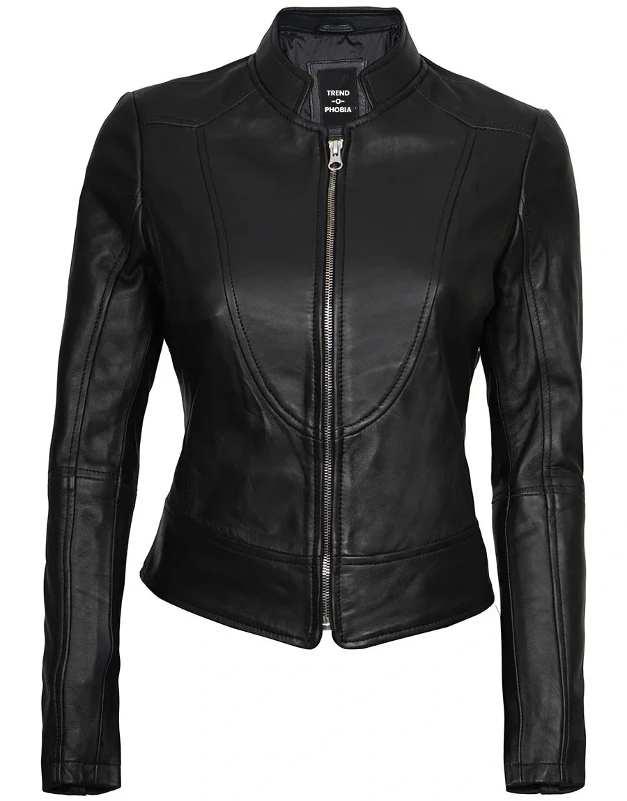 Womens Black Cafe Racer Leather Jacket