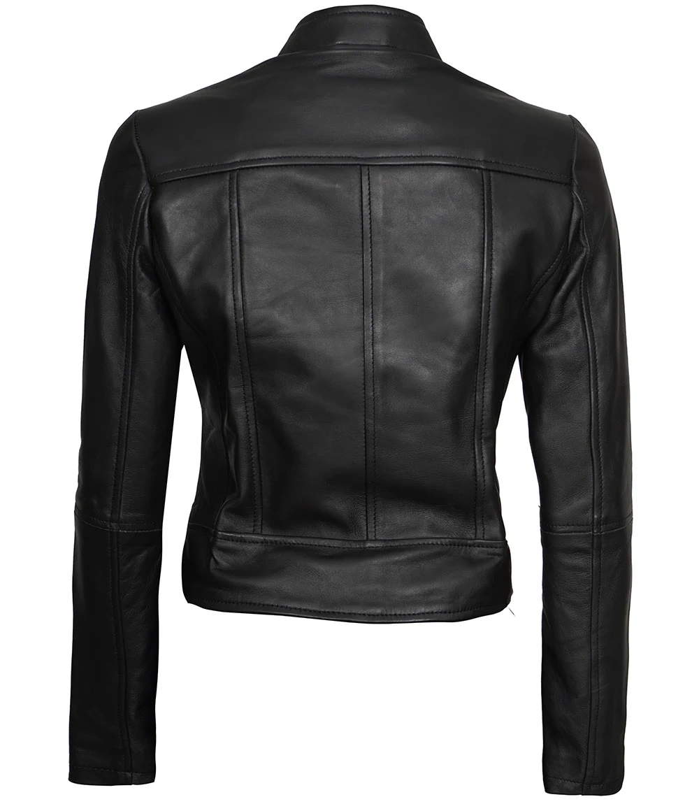 Womens Black Cafe Racer Leather Jacket