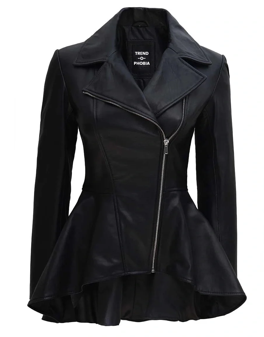 Womens Black Peplum Leather Jacket