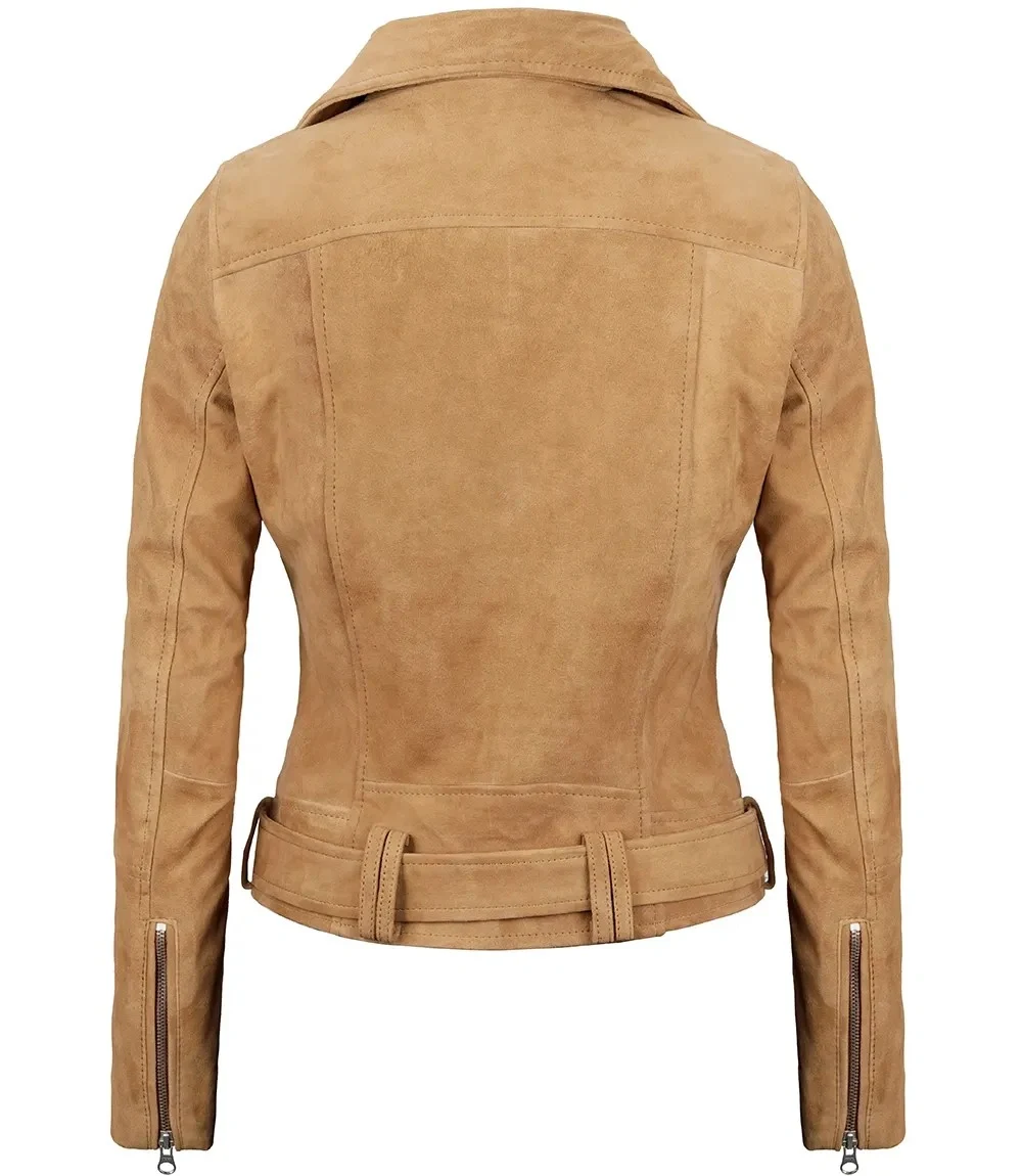 Womens Brown Asymmetrical Suede Biker Jacket
