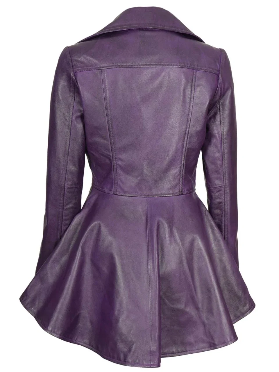 Womens Purple Asymmetrical Leather Peplum Jacket