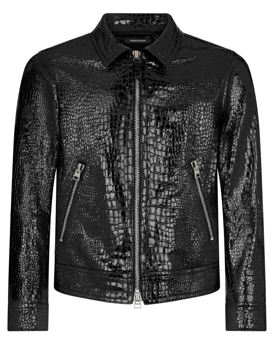Men’s Black Croc Leather Jacket