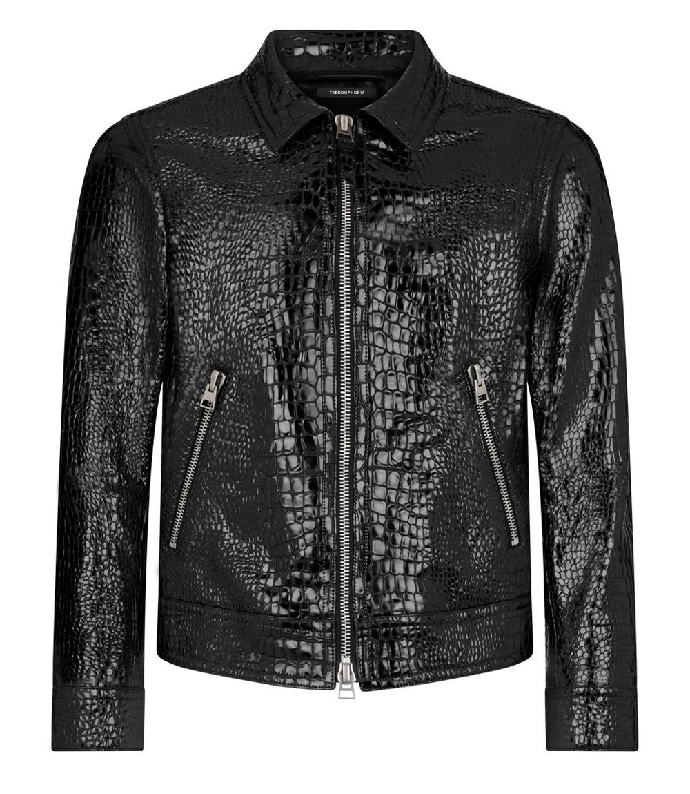 Men’s Black Croc Leather Jacket