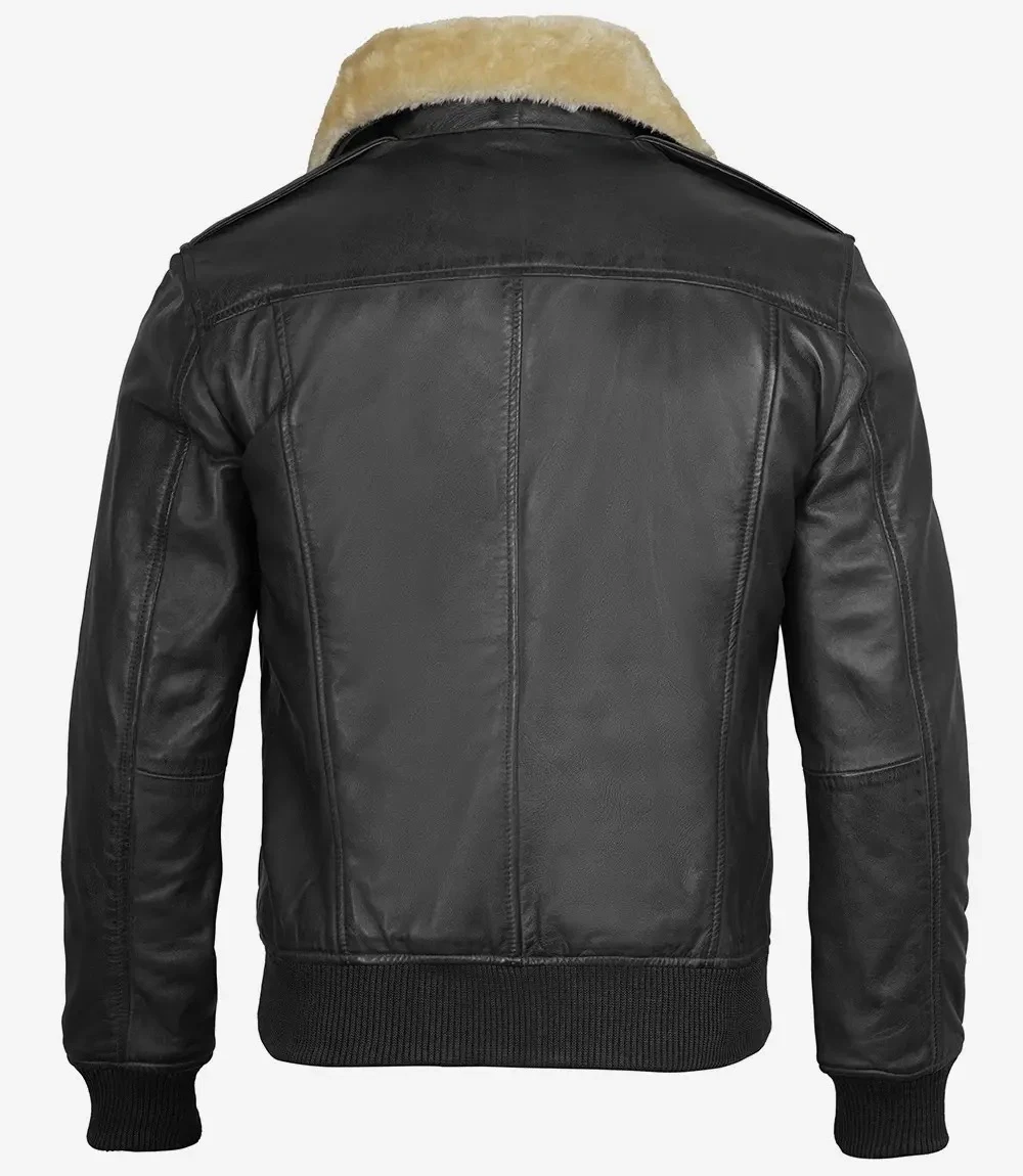Men’s Black Asymmetrical Leather Shearling Jacket