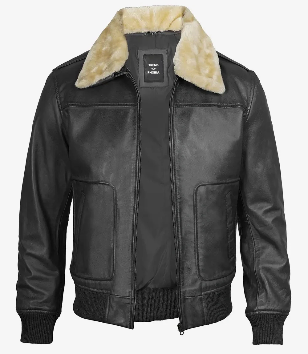 Men’s Black Asymmetrical Leather Shearling Jacket
